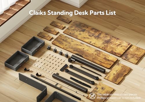 Claiks Standing Desk with Drawers & Wheels, 2 Height Shelf 40" Rustic Brown - color: Rustic Brown, size: 39.4×23.6