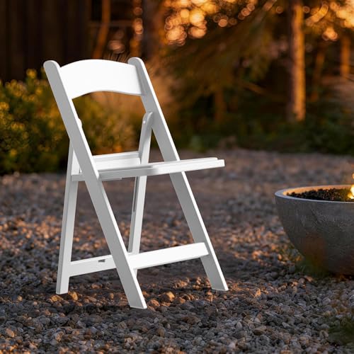 Nazhura Garden and Patio Folding Chair for Events and Wedding, Lightweight with Padded Seat, Water-Proof, Double Braced Frame, Non-Slip Feet, 350LB Capacity - color: White