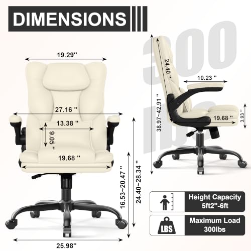Executive Office Chair Flip Up Arms Lumbar Support Home Office Desk Chair - color: Cream