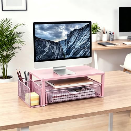Spacrea Desk Organizers and Accessories, Printer Stand with Storage, Pink - color: Pink Metal