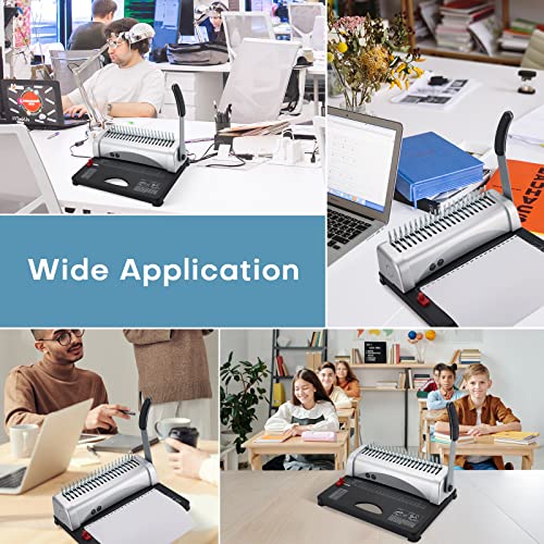 MYFULLY Comb Binding Machine, 21-Holes, 450 Sheets, Paper Punch Binder with Starter Kit 100 PCS PVC Comb Bindings Perfect for Letter Size, A4, A5 or Smaller Sizes Office Documents