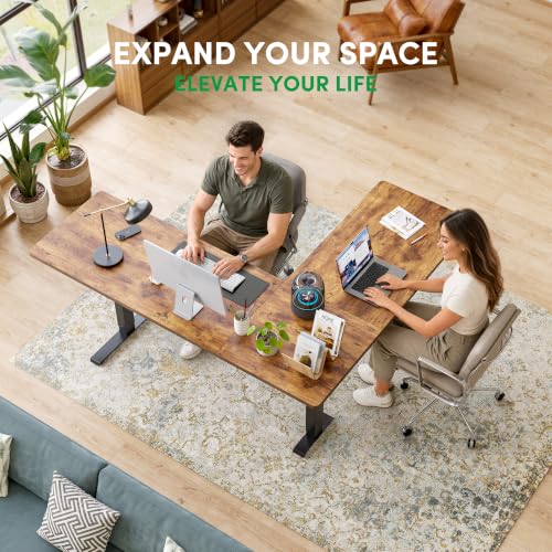 FEZIBO 75" x 63" L-Shaped Standing Desk - Adjustable Corner Desk L Shape, L-Shaped Adjustable Desk with Splice Board, L Shape Standing Desk, Rustic-Brown - color: Rustic Brown, size: 75x63