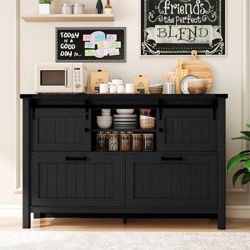 Farmhouse File Cabinet for Legal/ A4 /Letter Size, Black | Filling Cabinet Printer Stand with Outlets & USB Ports for Home Office, Remote Work, Entryway, Sliding Doors & 2 Drawers - color: Black