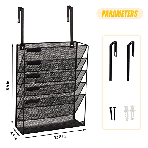 EASEPRES Desk File Organizer Mesh 6-Tier with Hangers, Hanging Wall Mount Document Organization Stand, Desktop Vertical Mail Paper Folder Holder with Bottom Tray for Office Home Cubicle, Black - color: Black, size: 6 Tier & Hangers