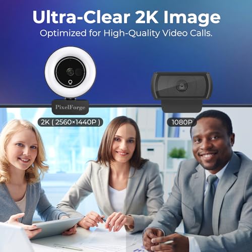 2K Webcam for PC with Microphone & Light & Privacy Cover - color: Black, style: 2K Sony Sensor
