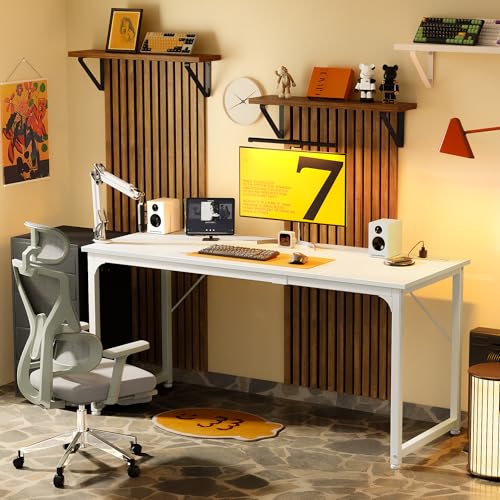 PRAISUN 63 X 24 Inch Computer Desk, Power Outlets, USB-C, White - color: White, size: 63inch