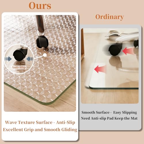 Koonmi Glass Chair Mat 46"x55", Embossed Wave Texture Chair Mats | Tempered Glass Chair Mats with Round and Polished Edges, Smooth Rolling for Carpet Floor Protection, Scratch-Resistant - color: Crystal Wave, size: 46"x55"