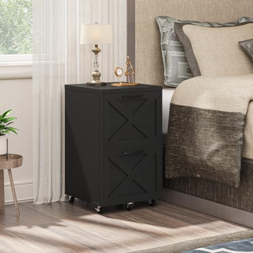 Halitaa Farmhouse 2 Drawer Small File Cabinet with Wheels, Rustic Black - color: Rustic Black, size: 2 Drawer