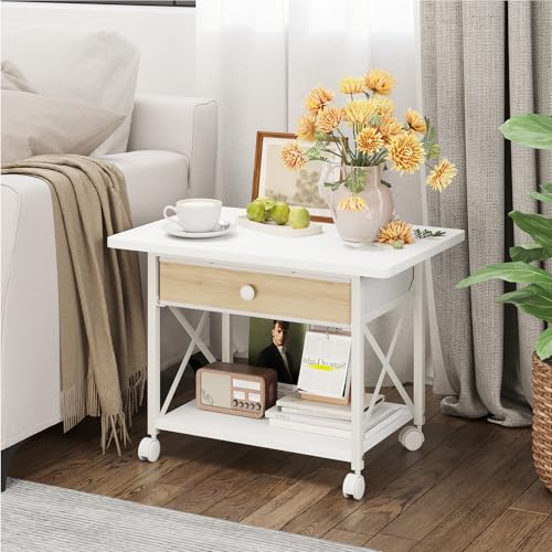 EasyCom Large Printer Stand with Fabric Storage Drawer and Locking Wheels - color: White, size: Large