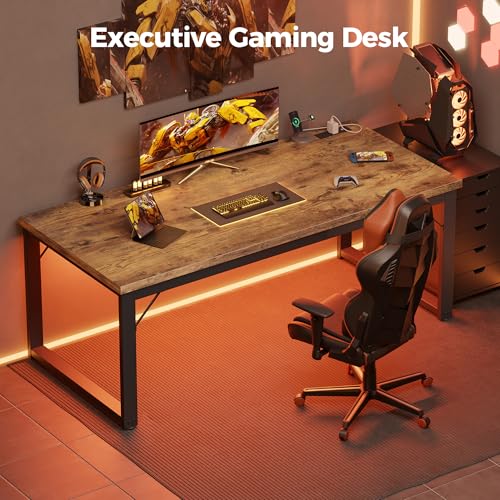 Mericonia 54 Inch Computer Desk with Power Outlets, 1.2" Thick Office Table - color: Brown, size: 54",1.2"T