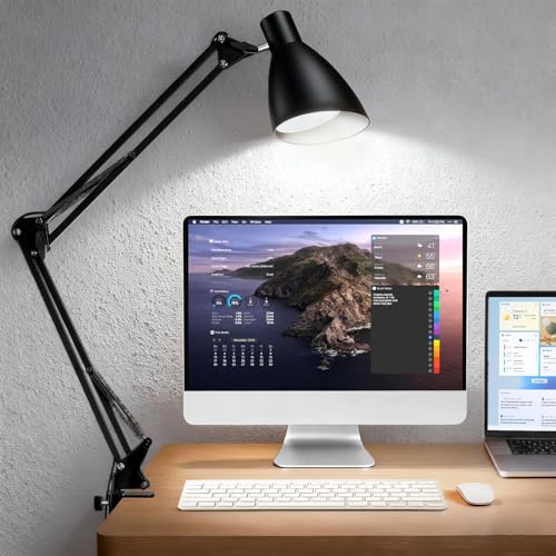 Swing Arm Desk Lamp with Clamp, Adjustable Arm LED Clamp on Desk Lamps with 5 Color Modes and 10 Brightness for Home Office Reading Drafting Study (Black) - color: Black