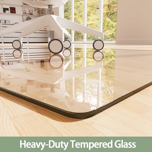 Tempered Glass Chair Mat for Carpet 48"x36", Floor Protector | Ultra Clear Office Chair Mat for Hardwood Floors & Carpets, Heavy Duty 0.2" Scratch-Resistant Surface with Non-Slip Pads - size: 48"x36"