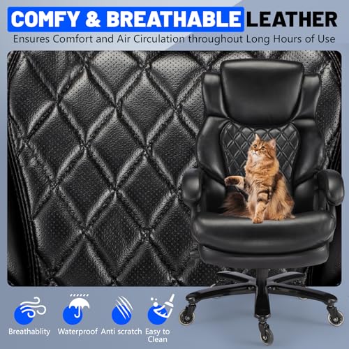 800lbs Big and Tall Office Chair, Executive Chair with Adjustable Headrest, High Back Extra Wide Seat, Heavy Duty PU Leather for Home Office, Comfortable Large Computer Desk Chair - color: Black