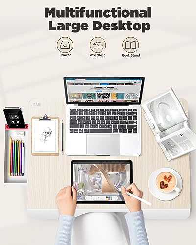 SAIJI Folding Bed Desk for Laptop, Extra Large Folding Bed Tray Table - color: Teak