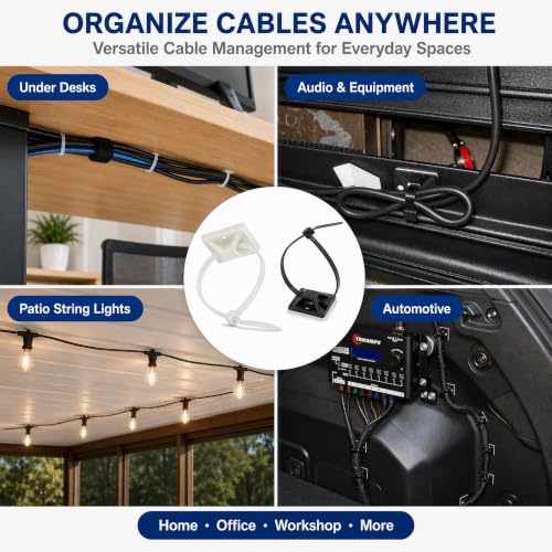 100 Pack Cable Tie Mounts, Self Adhesive Zip Tie Mount with 6 Inch Ties - color: Black