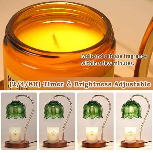Funistree Green Candle Warmer Lamp with Timer, Dimmable Flower Candle Lamp Warmer, Vintage Christmas Birthday Gifts for Women, Mom, Female Friend, Aromatic Candle Light for Yankee Candles - color: 04 Green