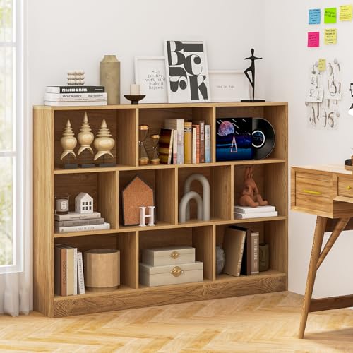 Tangkula 10-Cube Bookshelf, 55”L Floor Bookcase with 2 Anti-Tipping Kits, Freestanding Storage Organizer, 4-Tier Display Shelf for Home, Office & Dorms (Natural, 10-Cube-Large) - color: Natural, size: 10-Cube-Large