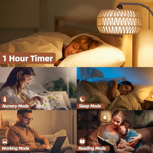 Brilvibera Rattan Standing Lamp with Remote and Dimmable Bulb Bronze | Bronze Arch Floor Lamp, Over Couch Lamp with Foot Switch, Brown Boho Lamp for Living Room, Bedroom, Office, Classroom - style: Drum-Bronze