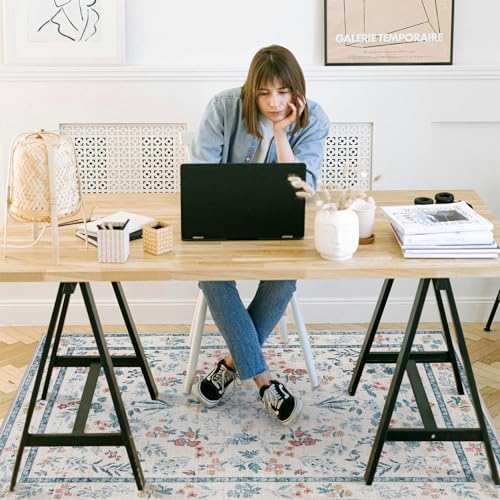 chakme Office Chair Mat for Hardwood Floor, 48"x36" Easy Glide Computer Desk Mat Protector for Rolling Chair Under Desk Rug Nonslip Backing, Machine Wash, (Floral) - color: White, size: 36"x48"