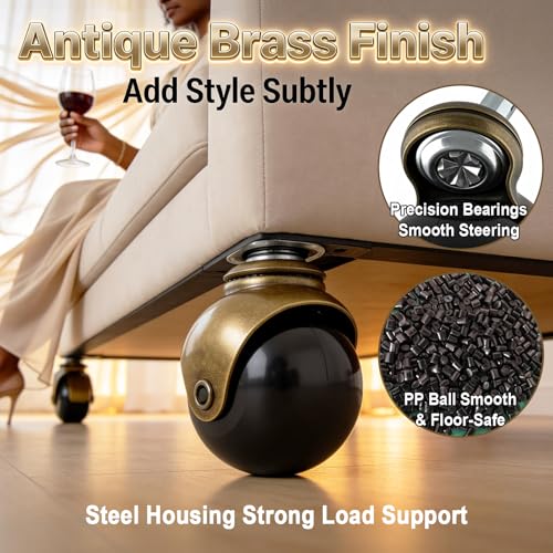 2" Ball Caster Wheels Set of 4, Antique Brass Furniture Casters with Stem & Sleeve, Heavy Duty Swivel Ball Casters for Chairs, Cabinets, Shelves, DIY Furniture (Bronze-12pcs) - color: Bronze-12pcs