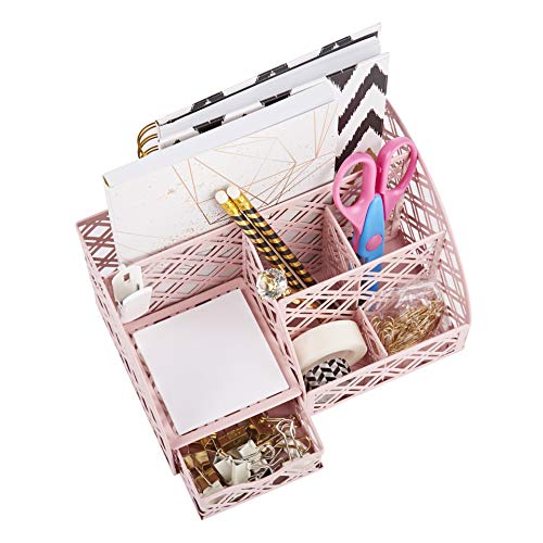 Exerz Mesh Metal Desk Organizer with 7 Compartments and Drawer Light Pink - color: F7 Light Pink