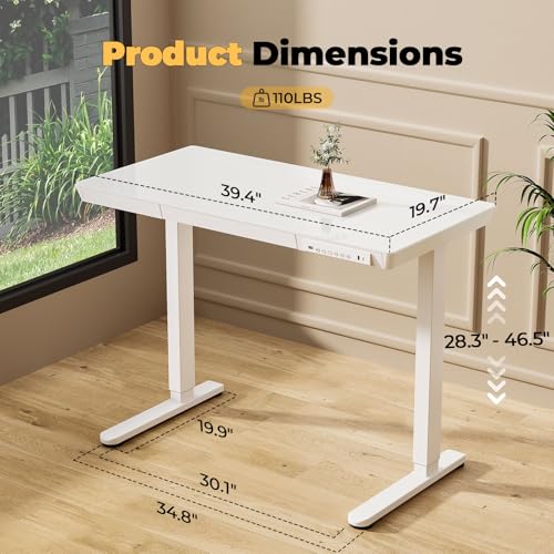40" Glass Standing Desk with Drawer, Electric Stand up Desk - color: White Glass-top, size: 40"