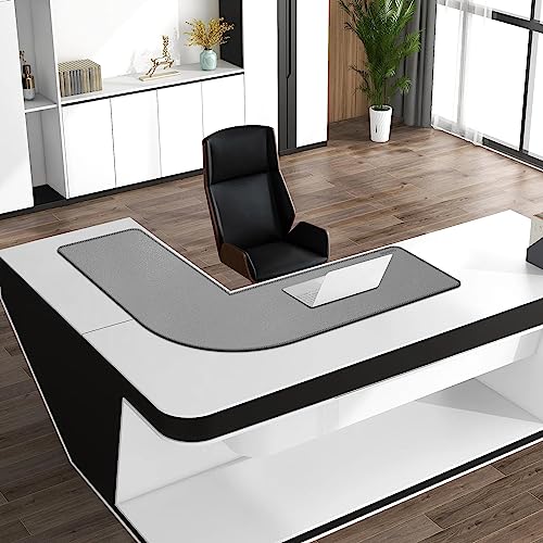 CENNBIE Dual Sided L Shaped Desk Pad,35.5x43.3x13 inches Corner Leather Desk Pad,l Shaped Desk Gaming mat,Waterproof l Shaped Leather Mouse pad,Home Office Accessories Corner Desk Mat(Grey)