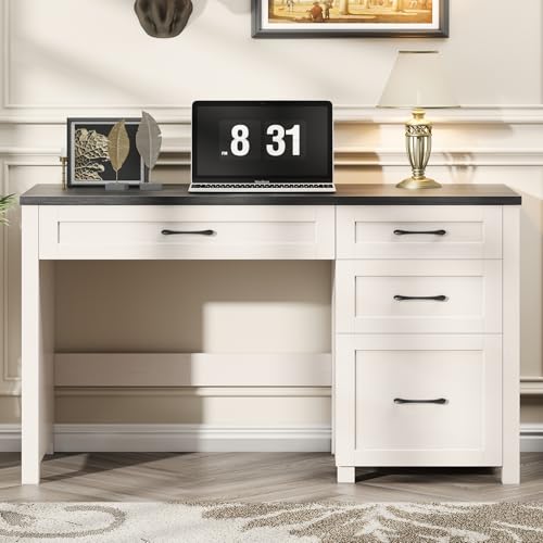 Farmhouse 47" Computer Desk, Executive Desk with File Drawer, Black. - color: Black, size: Style 1