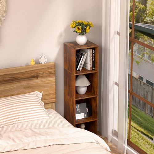 4 Cube Storage Organizer, 4 Tier Cube Bookcase Freestanding Storage Display Organizer for Home Office, Four Cubes Open Shelf Bookshelf(Retro Brown, 4 Cube) - color: Retro Brown, size: 4 Cube