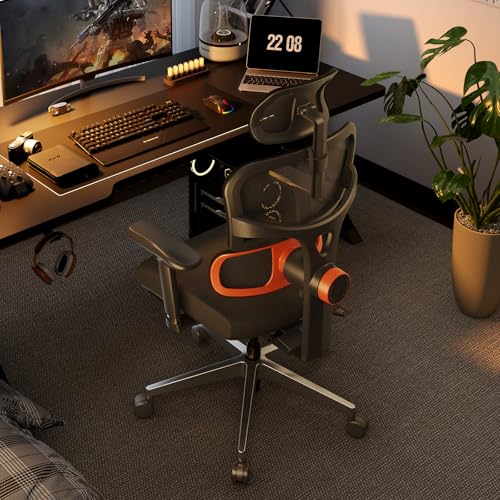 Newtral Mesh Ergonomic Office Chair, Auto-Following Adaptive Lumbar Support, 4D Soft Armrest & 2D Rotatable Headrest, 96°-136°Lockable Recline Swivel Desk Chair, Home Office Gaming ChairGaming Chair - color: Black, size: with Footrest