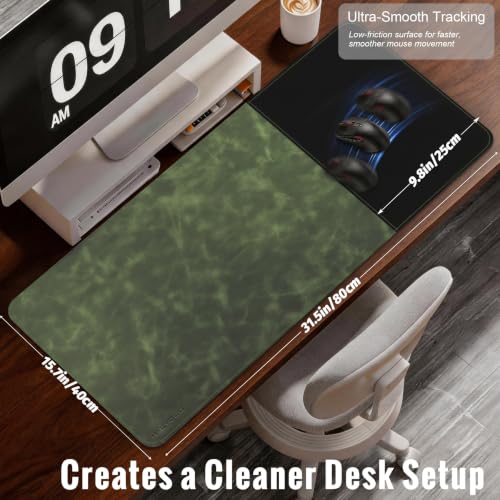 HAUTOCO Cork Desk Mat 31.5"x15.7", Distressed PU Leather & Cloth Desk Pad - color: Dark Green, size: 31.5" x 15.7"
