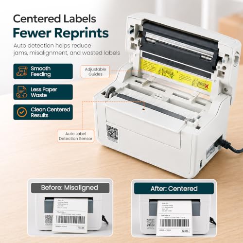 Bluetooth Shipping Label Printer, 4X6 Wireless Label Printer, USB Shipping Label Maker for Small Business, Compatible with iPhone, Android, Windows & Mac