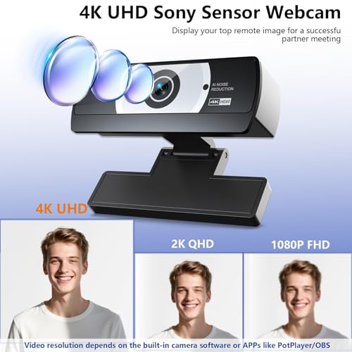 4K Webcam for PC - 4K Ultra HD Computer Camera with PDAF Autofocus, AI Noise-Canceling Mic, USB Plug & Play, 80° FOV & Auto Lighting Correction for Laptop & Desktop (Social Streaming Video Call) - style: 4K webcam