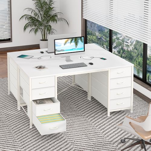 50 Inch Computer Desk with 8 Drawers for Home Office, Bedroom, Living Room - color: White, size: 18.9"D x 50.4"W x 29.3"H