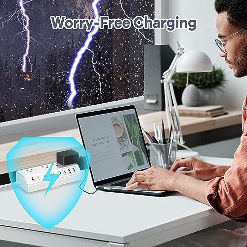 Desk Clamp Power Strip with USB C,Surge Protector Power Strip | 4 AC Outlets & 4 USB Ports Charging Station, Desktop Mount Surge Protector Extender, Multi Plug Outlet ,White - color: White