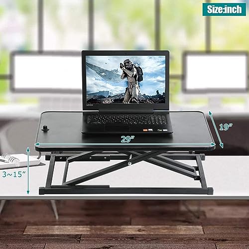 PayLessHere 29" Standing Desk Converter Height Adjustable Desk Riser | Computer Workstation Standard Office Stand Up Desktop Gas Lift Sit-Stand Large Working Area Platform Riser - size: 29 In