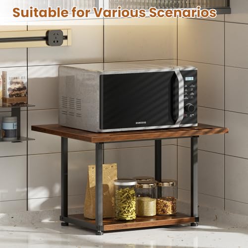 Asgolion Printer Table, 2-Tier Under Desk Printer Stand, Printer Cart - color: Rustic Brown, size: Standard without Charger