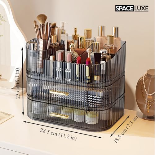 Large Makeup Organizer with Drawers, 360° Rotating Brush Holder | 3-Tier, Cosmetic storage for vanity, skincare, perfume, hair accessories, lipstick and jewelry, Transparent Gray - color: Transparent Gray, size: 3-layer