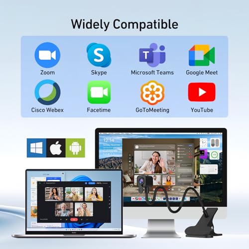 NIVEOLI 4K Center Screen Webcam with Microphone, AutoFocus 4K Middle Screen Webcam USB Type-C/A Adapter, Eye Level Camera Plug&Play (Clamp)