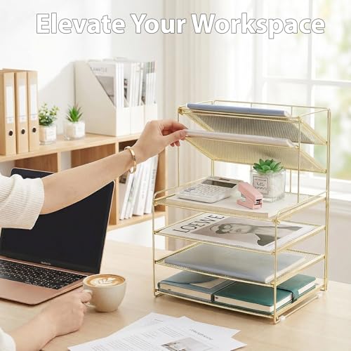 OPNICE Desk Organizer, 6-Tier Paper Organizer Letter Tray, Gold - color: Gold, size: 12.9" x 9" x 13.3"