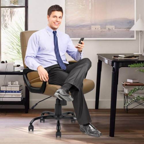 CLATINA Mid Back PU Leather Office Executive Chair with Lumbar Support & Padded Armrests Comfortable Swivel Rolling Adjustable Ergonomic Design for Home Computer Desk Study Work Conference, Brown, 2PK - color: Brown_2, size: 2 Pack