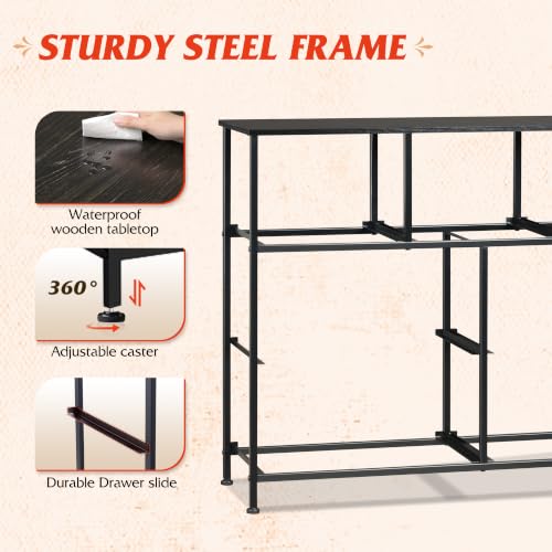 WLIVE 7 Drawer Dresser TV Stand, Entertainment Center, Media Console Table with Metal Frame and Wood Top for TV up to 45 inch, Chest of Drawers for Bedroom, Charcoal Black Wood Grain Print - color: Charcoal Black Wood Grain Print