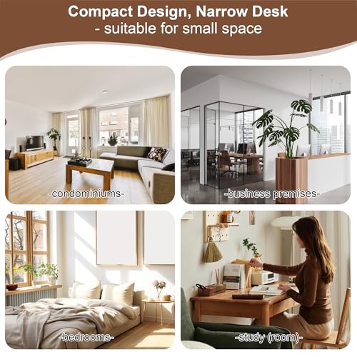 Solid Wood Desk with Drawers - 32 x 16 Inch Simple Narrow Desks, Rubber Wood Study Table, Small Writing Desk for Bedroom|Small Spaces - Natural Boho Desks - color: Natural, size: 31.5 in W x 15.7 in D