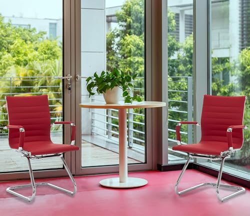 No Wheels Reception Chairs Waiting Room Chair Leather Conference Chairs Back Support Heavy Duty Office Chair with Arm, Set of 2 (Deep Red) - color: Deep Red, size: 2PCS