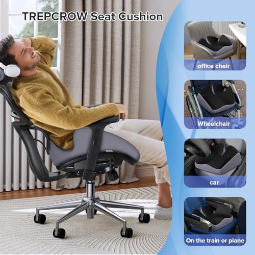 X-Large Coccyx Seat Cushion, U-Shaped Memory Foam for Office Chair | High-Density Memory Foam Helps Reduce Tailbone Pressure; Washable Mesh Cover, Anti-Slip Base for Office Chairs, Cars & Travel - size: 20.2*17.3*6.2