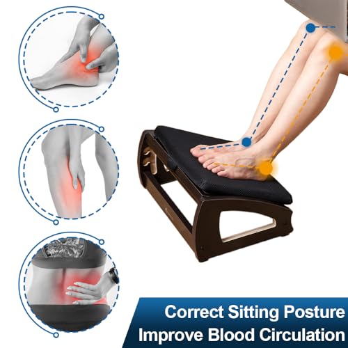 StrongTek Wooden Foot Stool Under Desk, Removable Cushion, Espresso | 3 Angles, Anti-Slip, Wide Platform, Reinforced Side Panels, Easy Assembly, Work and Gaming Comfort - color: Espresso