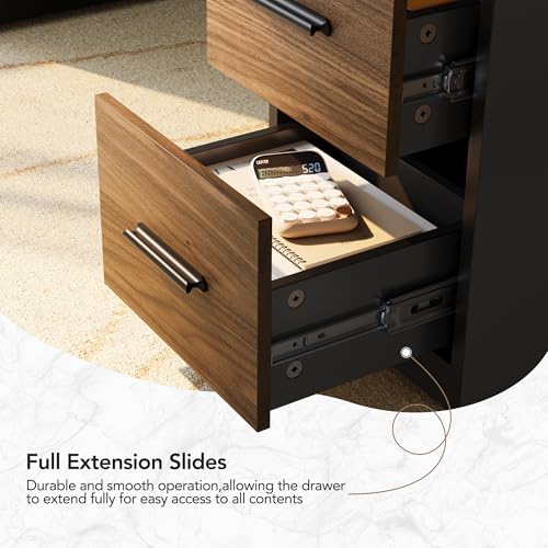 HUANUO 55" Standing Desk with Drawers, Executive Electric Height Adjustable Stand Up Desk with Storage, Black Walnut - size: 55"