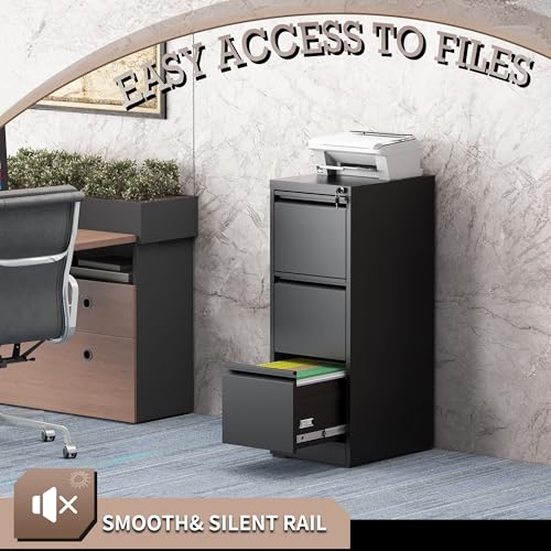 3 Drawer Vertical File Cabinet with Lock for Home Office - color: Black, size: 3-Drawer