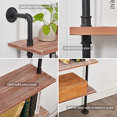 Industrial Pipe Bookshelf, Wall Mounted Shelf, 36 Inch, Weathered Brown - color: Weathered Brown, size: 36 Inch