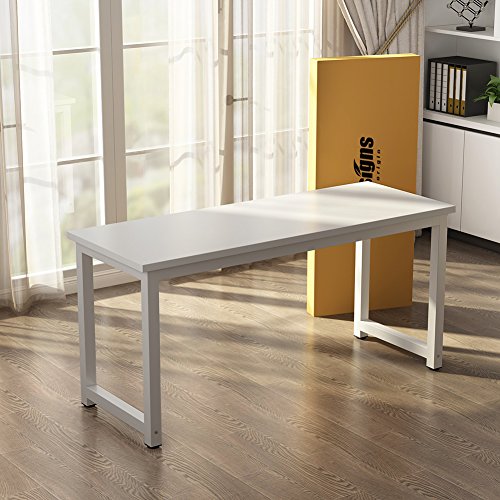 Tribesigns Computer Desk, 55 inch Large Office Desk Computer Table Study Writing Desk for Home Office, White + White Leg - color: White, size: 55*23.6 inch